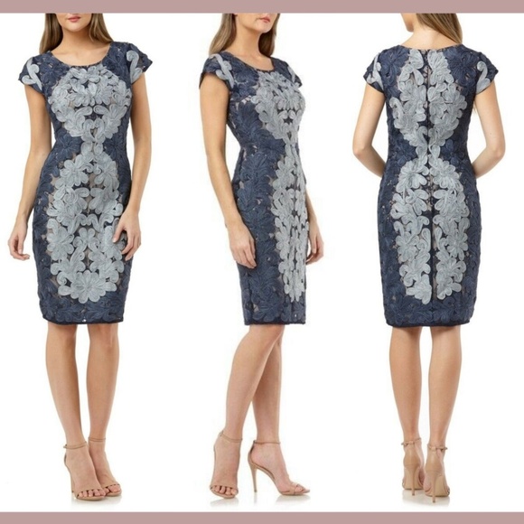 NWT JS Collections [ 4 ] Contrast Soutache Sheath Dress in‎ Blue/Cloud - Picture 1 of 12